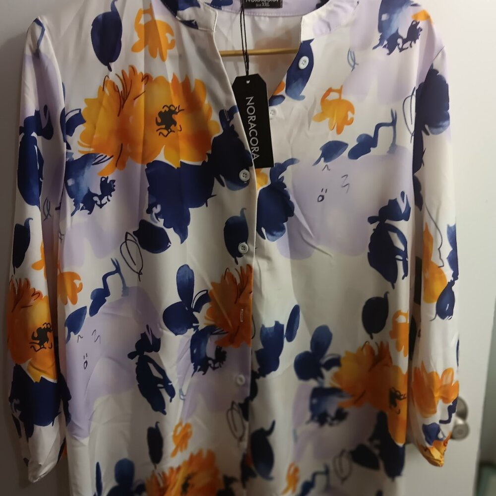 NORACORA BRAND BUTTON DOWN FLORAL PRINT SHIRT 2X